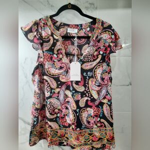 Emily Wonder Paisley Short Flutter Sleeves Embroidery